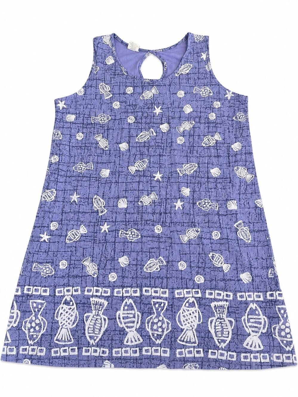 On White Vintage Periwinkle Fish Cotton Beach Dress Size XL